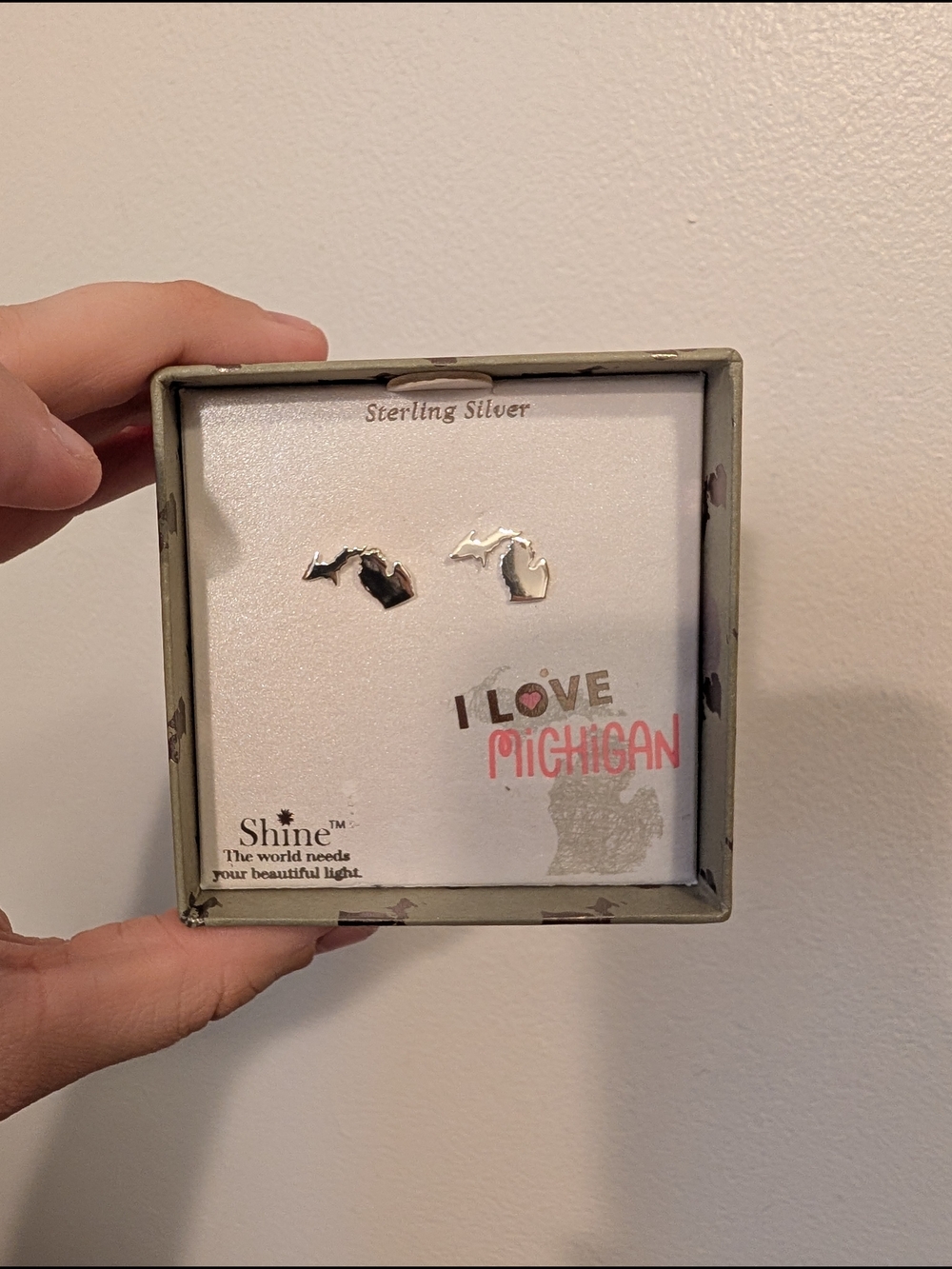 NWT Sterling Silver "I Love Michigan" State Stud Earrings